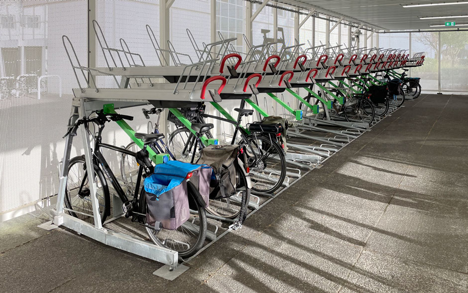 VelopA-Up two-tier bicycle rack with charging points