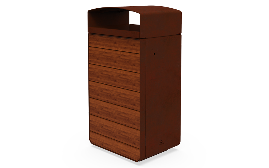 Reposa waste bin single corten steel & bamboo