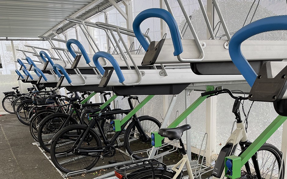 VelopA-Up BMF two-tier bicycle rack with charging points