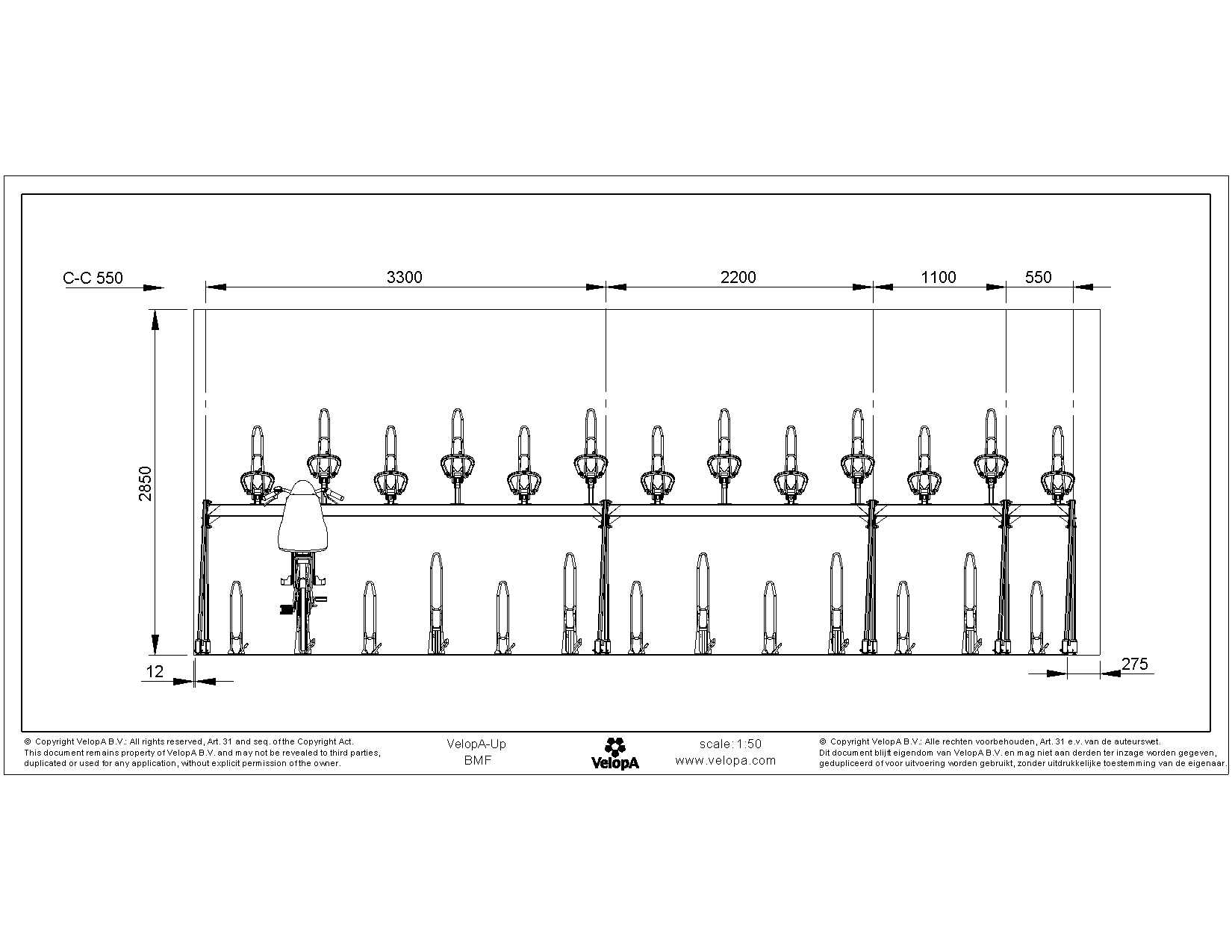 VelopA-Up BMF two-tier bicycle rack with charging points