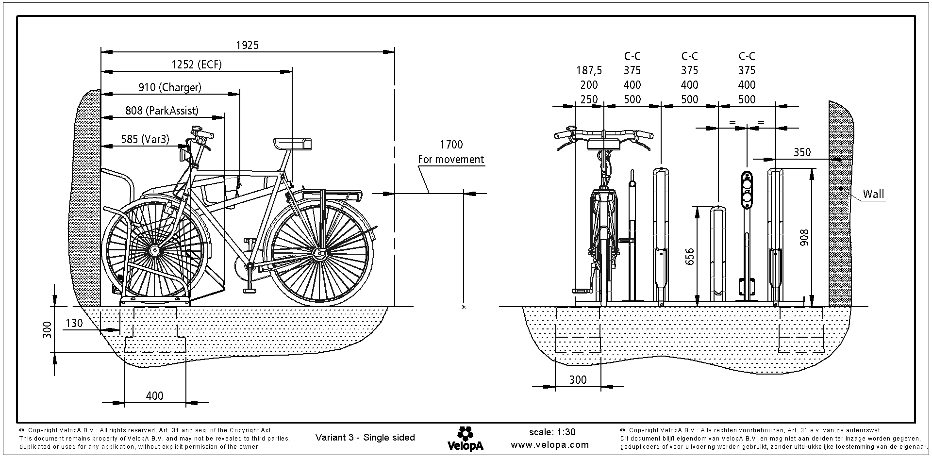 Variant 3 bicycle rack with charging stations