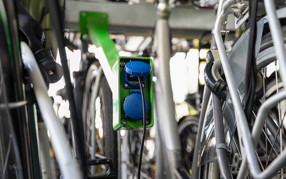 VelopA-Up two-tier bicycle rack with charging points