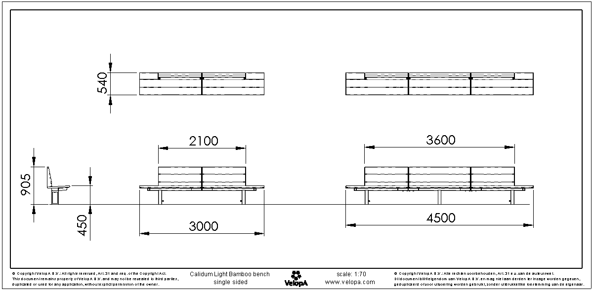 Calidum Light bench single-sided with backrest bamboo